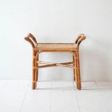 Vintage Scandinavian Bamboo and Rattan Table with Handles 