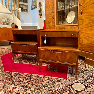 Midcentury Modern Two Tiered Walnut Nightstands