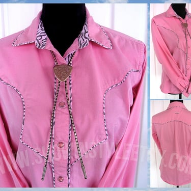 Walls Cowgirl Ranchwear, Vintage Western Retro Women's Cowgirl Shirt, Rodeo Blouse, Medium Pink, Tag Size Small (see meas. photo) 