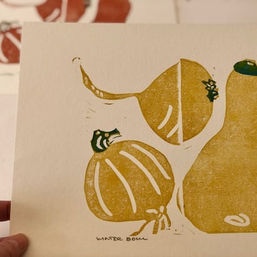 Linoprint Food Art, kitchen art, Squash art 