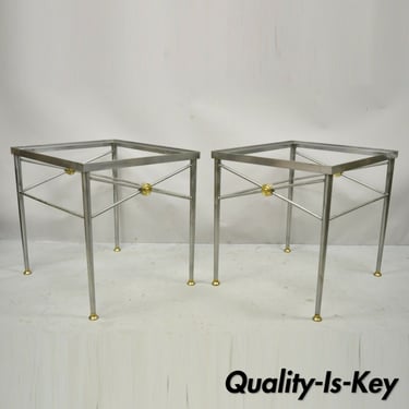 Italian Directoire Maison Jansen Style Brushed Steel &amp; Brass End Tables - a Pair