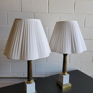 Pair of Brass Column Lamps with Marble Bases