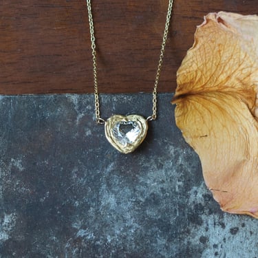 Heart of Gold Pendant - 14K Yellow Gold + White Sapphire