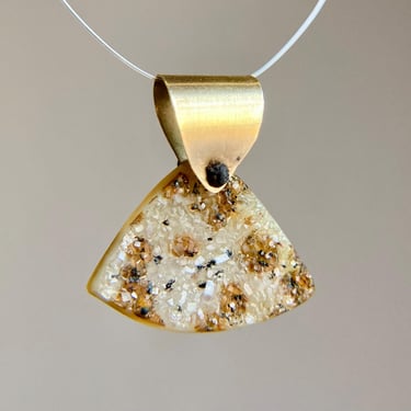 Artisan Studio Made 14K Gold Dendritic Agate Druzy & Silk Pendant 1.9g Vintage 