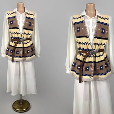 VINTAGE 90s Southwestern Style Cotton Knit Sweater Vest by Hunt Club | 1990s Preppy Grunge Sweater | 100% Cotton XL Tall VFG 
