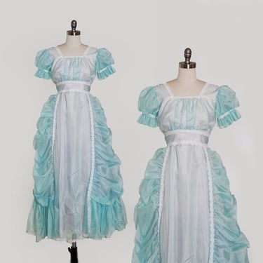 Cinderella dress | Vintage 70s blue ruffle prom dress | 1970s victorian puff gown 