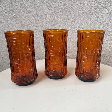 Vtg Libbey Tumber Glasses Set 3 10 Oz Artica cooler amber orange 
