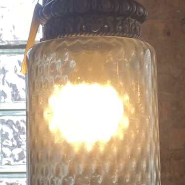 Grey Glass Jar Style Hanging Light w Pewter Color Base