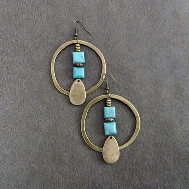 Bronze hoop and blue howlite earrings 