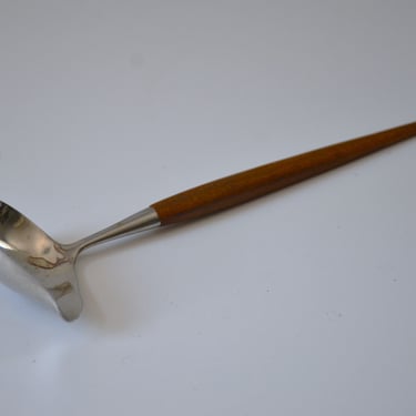Vintage Scandinavian Modern Stainless and Walnut Sauce Serving Spoon, Made in Norway 