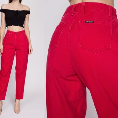 S| 90s Sassoon Red High Waisted Jeans - Small, 26" | Vintage Soft Denim Pleated Tapered Leg Mom Jeans 