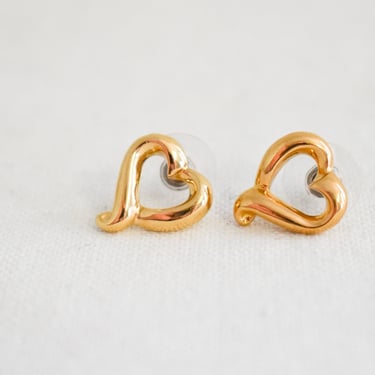 1980s/90s Gold Heart Stud Earrings 