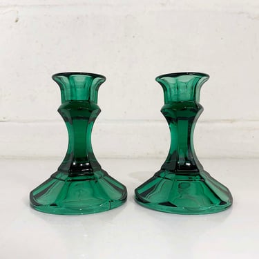 Vintage Glass Blue Green Candle Holders Pair Candlesticks Mid-Century Candleholder Wedding Candlestick Boho MCM Teal Faceted 1960s 