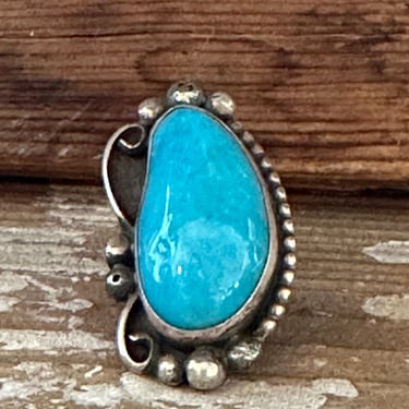 BIG BLUE Vintage 70s Turquoise & Sterling Silver Ring | AG Hallmark Large Statement | Native American Navajo Southwest Jewelry | Size 5 1/4 