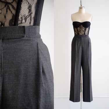 high waisted pants 90s y2k vintage Liz Claiborne black gray plaid straight leg trousers 