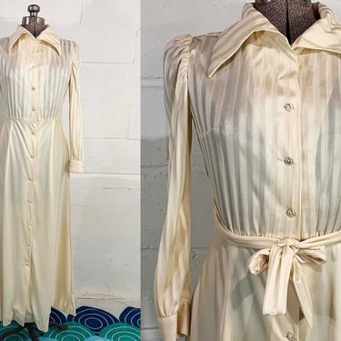Vintage Cream Long Sleeve Dress Alternative Wedding Off-White Sleeves Bridesmaid Boho 1980s 80s Large 