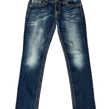 Miss Me Blue Denim Jewel Rhinestone Signature Rise Skinny Jeans Sz 31