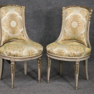 Nice Pair French Louis XVI Paint Decorated Side Chairs, Circa 1920s