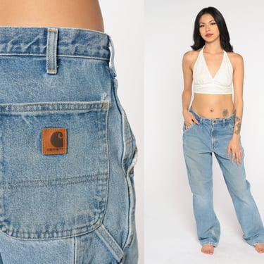 Y2k Carhartt Jeans High Waisted Denim Cargo Pants Retro Mom Jeans Straight Leg Hipster Workwear Carpenter Jeans Vintage 00s Mens 32 x 32 