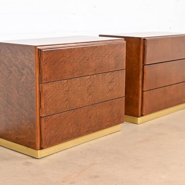 Milo Baughman for Thayer Coggin Birdseye Maple and Brass Bedside Chests, Newly Refinished