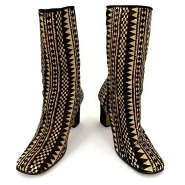 70's Ponyhair Printed Square-Toe Boots