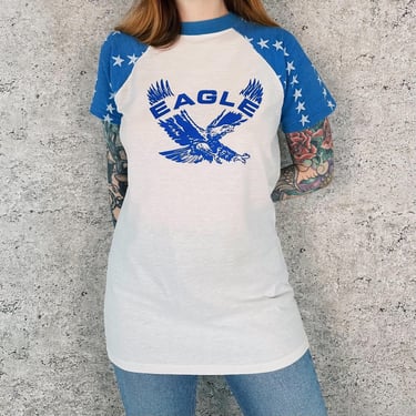 1960's Vintage Eagle Raglan Star Sleeve Knit Tee Shirt T-Shirt 