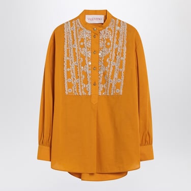 Valentino Ochre Yellow Shirt With Beads And Lace Women