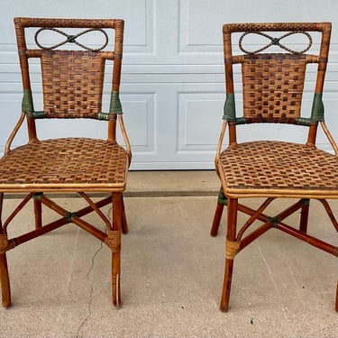 Pair of Palecek Bamboo Rattan Bistro Cafe Chairs, Rick’s Cafe Casablanca, Vintage - Free Shipping 