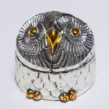 BOITE À BIJOUX HIBOU EN MÉTAL ARGENTÉ