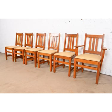 Limbert Antique Mission Oak Arts & Crafts Dining Chairs, Set of Six