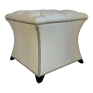 Theodore Alexander White Tufted Leather Ottoman