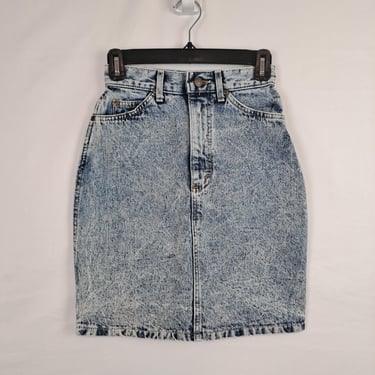 Vintage 80s / 90s Acid Wash Denim Skirt, Size 23 Waist 