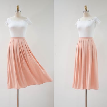 silky pleated skirt | 80s vintage blush pink peach pastel cute cottagecore silky midi skirt 
