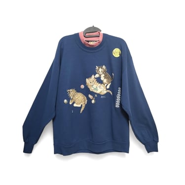 Floral Cat Sweatshirt 90s Garden Kitten Sweater Baby Blue Floral Cat Sweatshirt 90s Garden Kitten Sweater Baby Blue