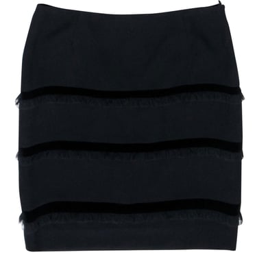 Escada - Black Wool Pencil Skirt w/ Ruffled Trim Sz 12