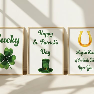 PRINTABLE St. Patrick's Day wall art, Irish poster prints, Shamrock+ Lucky+ Horseshoe+ Happy St. Patty's Day posters, Instant print at home 