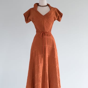 Stunning 1940's Ceil Chapman Gingerbread Evening Dress / Waist 26&quot;