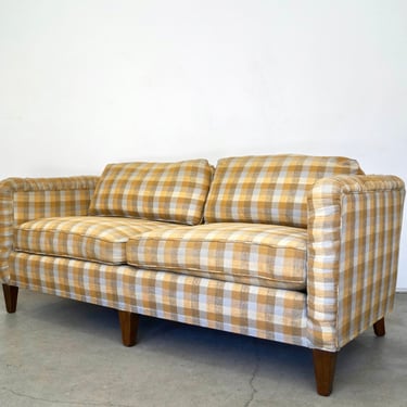 1970’s Beverly Interiors Plaid Linen Down-Filled Sofa 
