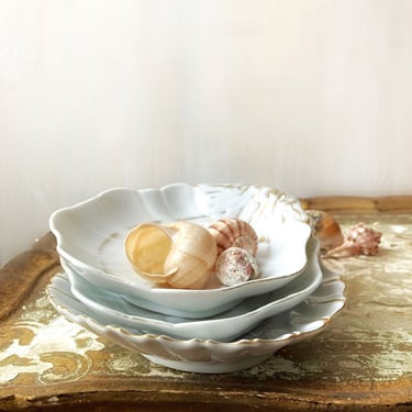 set of 3  imperfect vintage porcelain gold trimmed soap dishes - petite maison french decor bath 