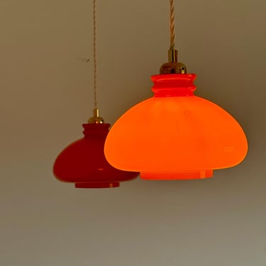 1 of 4 Orange Vintage Glass Hanging Lamp / Ceiling Lamp / Mid Century / Yugoslavia / Rewired / 1970s / 70s 