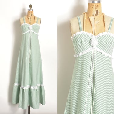 Vintage 1970s Dress / 70s Jody T Striped Maxi Dress / Green White ( XS S ) 