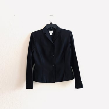 Ann Taylor LOFT 90s Vintage Wool Blend Black Fitted Blazer 