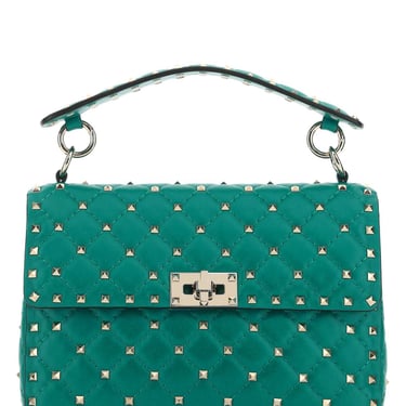 Valentino Garavani Women Teal Green Nappa Leather Medium Rockstud Spike Handbag