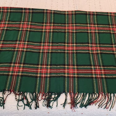 Vintage Tartan Tablecloth Christmas Linens Holiday Fabric Green and Red Plaid 