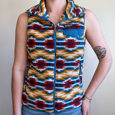 Patagonia Womens Western Aztec Print Synchilla Fleece Full Zip Vest Sz S 