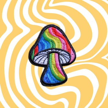 Rainbow Mushroom Patch - Groovy Retro 70s Patches - 1970s Vintage Hippie Style Iron On - Crafting Projects Denim Jacket Hats Backpacks 