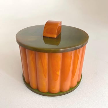Art Deco Antique 1930s Green & Orange Phenolic Bakelite Catalin Trinket box or jar Modernist by BakeliteBa