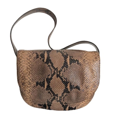 70s Snakeskin Leather Shoulder Bag Brown by Joan Helpern 