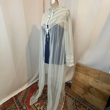 Sheer Babydoll Peignoir Robe Pinup Lingerie 1960s Vintage Baby Blue M L 