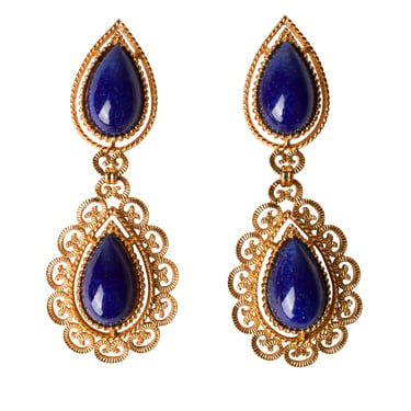 D'Orlan Vintage Massive Lapis and Golden Baroque Dangle Earrings